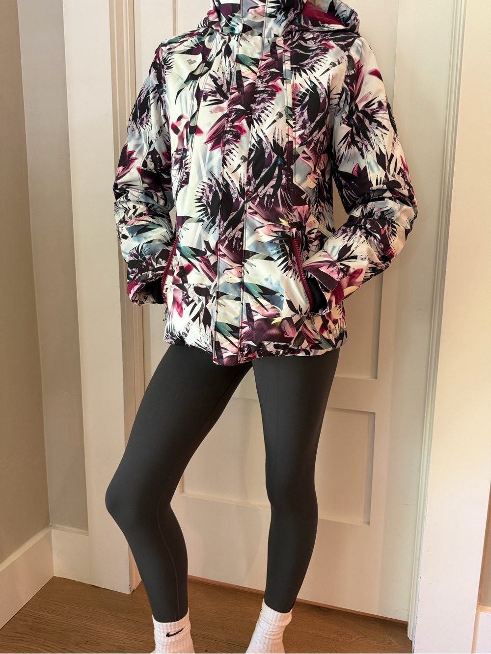 Roxy Girls' Floral Ski Jacket - Magenta, White, Black